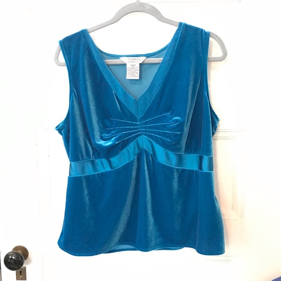 George Turquoise Blue Stretch Velvet Cami Top - Picture 6 of 11